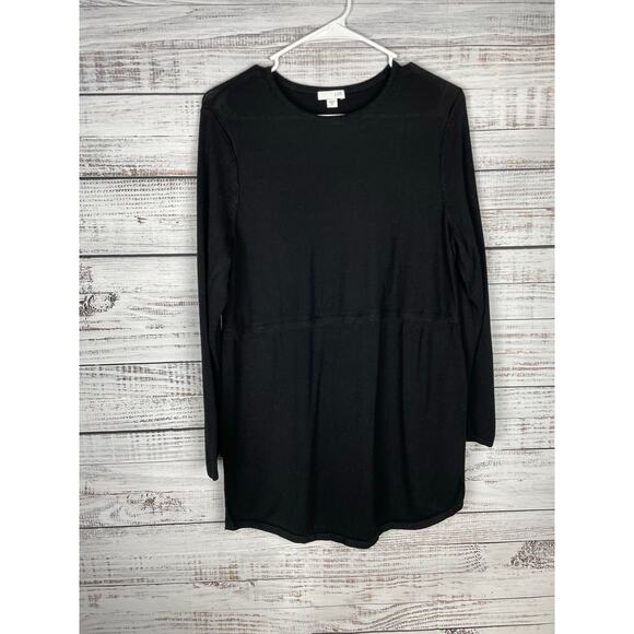 J Jill Medium Black Crewneck Sweater Tunic Wool Stretch Long Line Minimalist - Picture 1 of 8